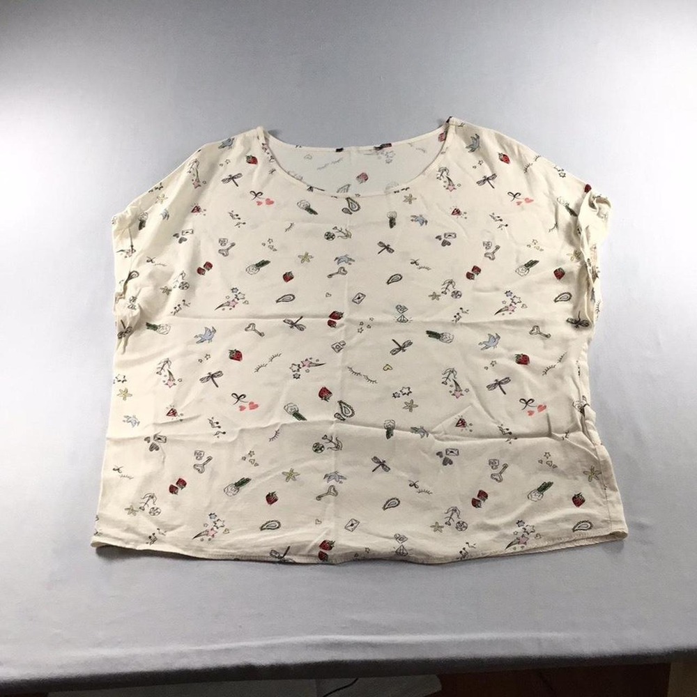 Cottagecore Top 10 Cream Whimsical Colored Motifs Cap Sleeve Fairy Summer